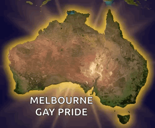 A Map Of Australia That Says Melbourne Gay Pride On It GIF