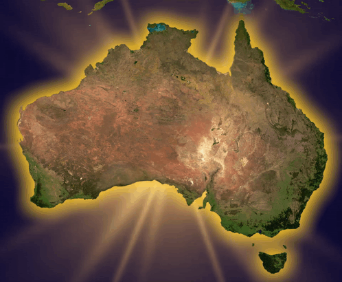 A Map Of Australia With The Sun Shining Through The Mountains GIF