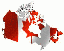 a map of canada with a red white and blue flag on it