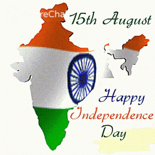 A Map Of India With A Flag On It And The Words Happy Independence Day GIF
