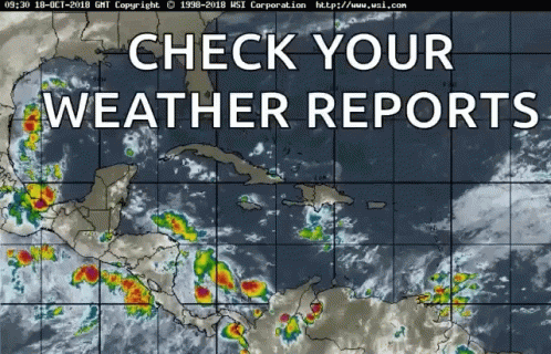 A Map Of The Caribbean With The Words Check Your Weather Reports Above It GIF