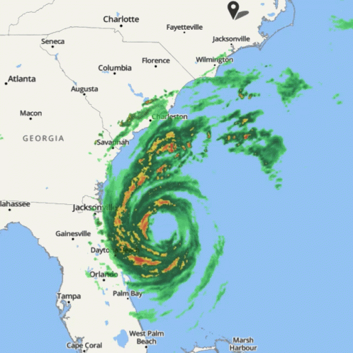 A Map Of The United States Shows A Hurricane Coming Toward Georgia GIF