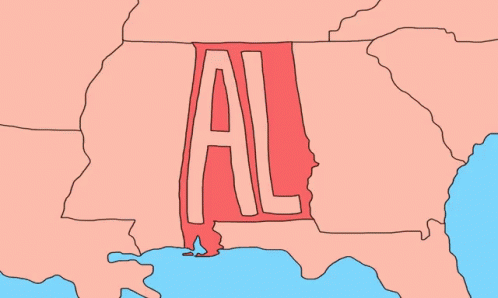 a map of the united states with the state of alabama in the middle
