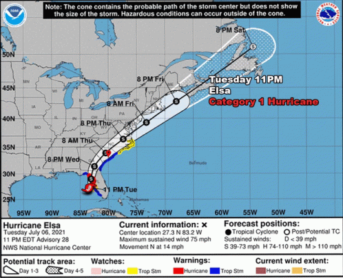 A Map Showing The Path Of Hurricane Elsa On Tuesday July 06 2021 GIF