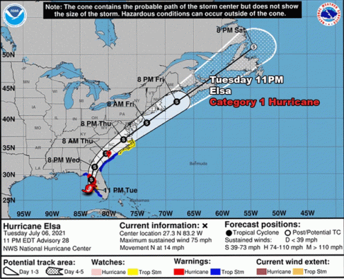 A Map Showing The Path Of Hurricane Elsa On Tuesday July 06 2021 GIF