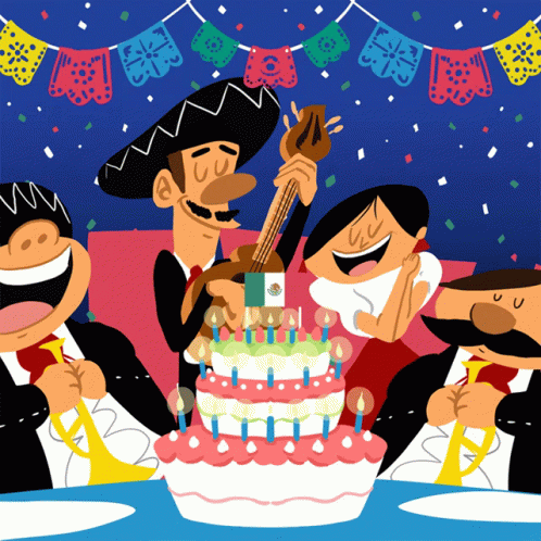 a mariachi band is playing a birthday cake