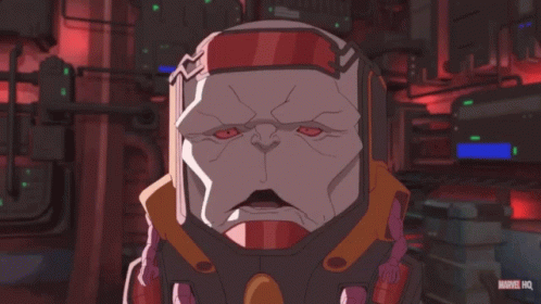 A Marvel Hq Advertisement With A Cartoon Character In A Helmet GIF