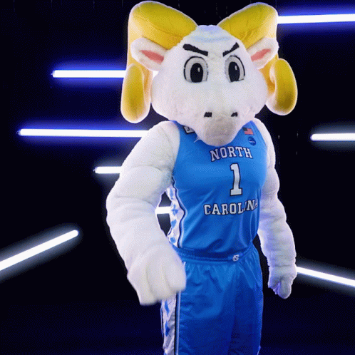 A Mascot For North Carolina Wears A Blue Jersey GIF