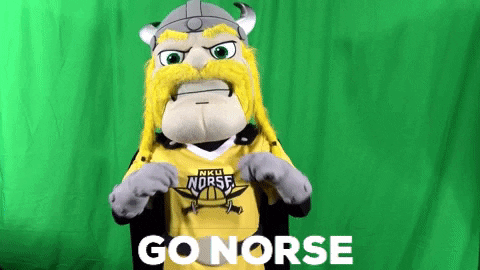 A Mascot For The Nku Norse Basketball Team Says Go Norse GIF