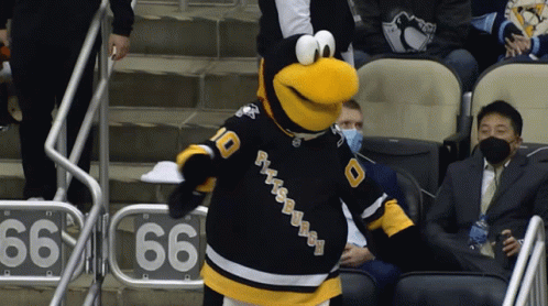 A Mascot For The Pittsburgh Penguins Stands In The Stands GIF