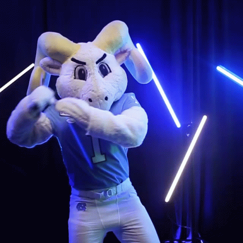 A Mascot For The University Of North Carolina Is Wearing A Blue Jersey With The Number 1 On It GIF