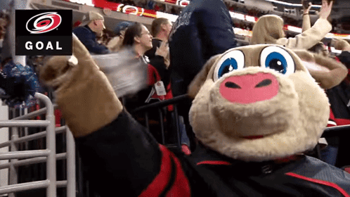 A Mascot In Front Of A Sign That Says Goal On It GIF