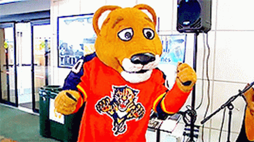 A Mascot Is Wearing An Orange Shirt With A Tiger On It GIF