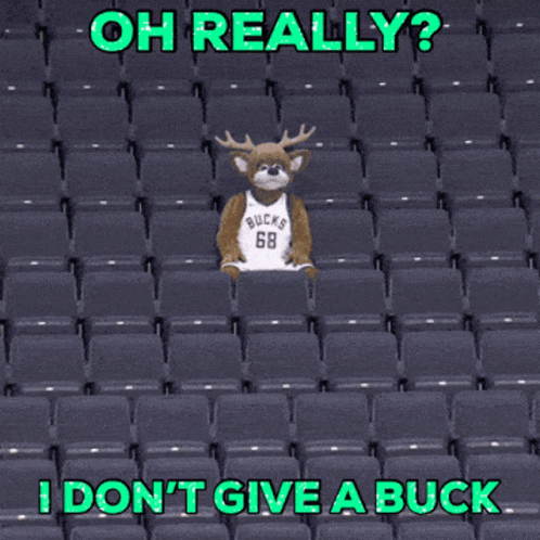 A Mascot Wearing A Bucks Jersey Is Sitting In The Stands GIF
