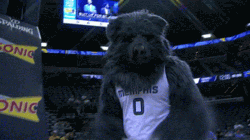 A Mascot Wearing A Memphis Jersey With The Number 0 GIF