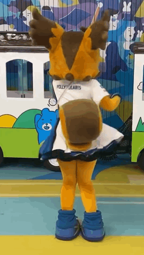 A Mascot Wearing A White Shirt That Says Polly GIF