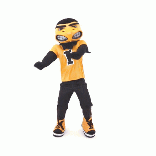 A Mascot Wearing A Yellow Shirt With The Letter L On It GIF