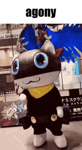 A Mascot With Blue Wings And The Word Agony On The Bottom GIF