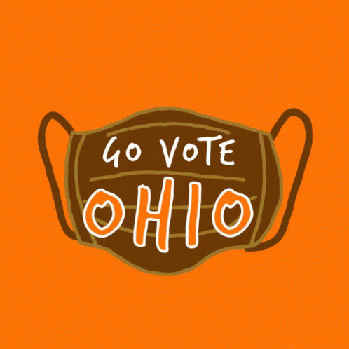 a mask that says " go vote ohio " on it