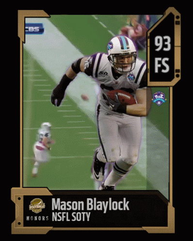 A Mason Blaylock Nsfl Soty Football Card With A Picture Of Him Running With The Ball GIF