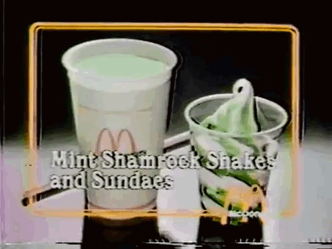 A Mcdonald 'S Mint Shamrock Shakes And Sundaes Ad GIF