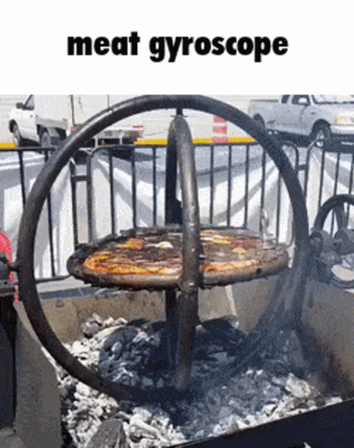 A Meat Gyroscope With A Pizza On It GIF