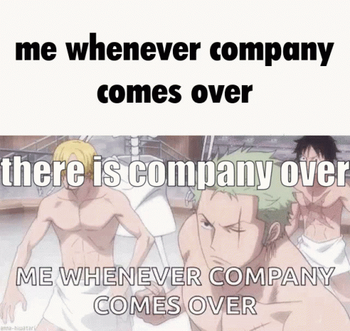 A Meme That Says " Me Whenever Company Comes Over " And " Me Whenever Company Comes Over " GIF