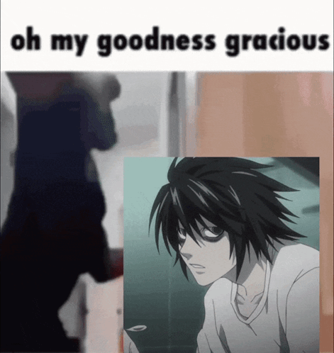 A Meme That Says Oh My Goodness Gracious And A Picture Of L From Death Note GIF