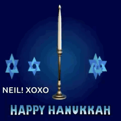 A Menorah With Candles And A Star Of David Is On A Blue Background . GIF