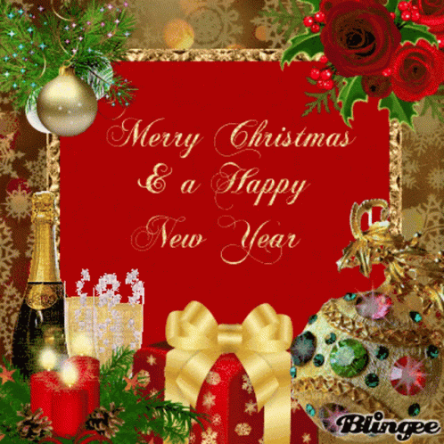 A Merry Christmas And A Happy New Year Sign GIF