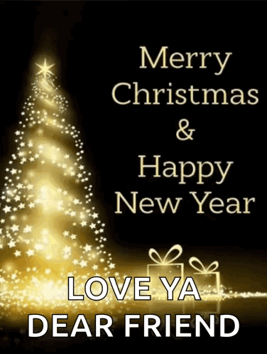 A Merry Christmas And Happy New Year Card With A Christmas Tree Made Of Stars GIF