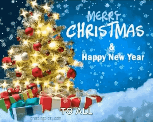 A Merry Christmas And Happy New Year Greeting Card With A Christmas Tree GIF