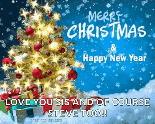 A Merry Christmas And Happy New Year Greeting Card With A Christmas Tree And Gifts GIF