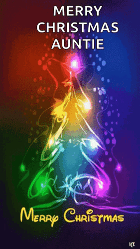 A Merry Christmas Auntie Card With A Christmas Tree On It GIF