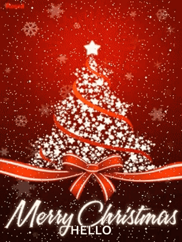 A Merry Christmas Card With A Christmas Tree Made Of Stars GIF