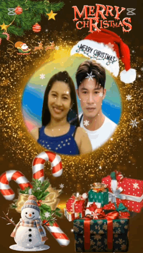 A Merry Christmas Card With A Man And Woman GIF