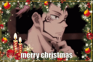 A Merry Christmas Card With A Man In A Christmas Tree GIF