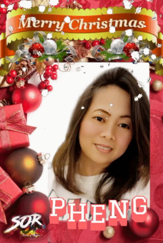 A Merry Christmas Card With A Picture Of A Woman Named Pheng GIF