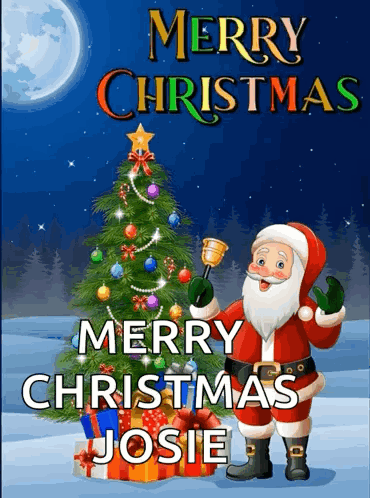 A Merry Christmas Card With A Picture Of Santa And A Christmas Tree GIF