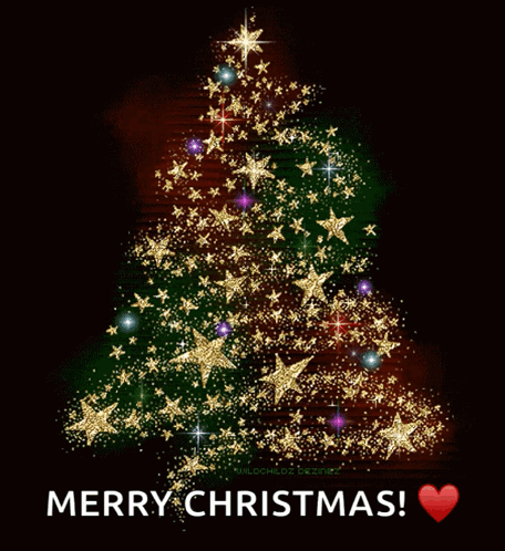 A Merry Christmas Card With A Tree Made Of Stars GIF