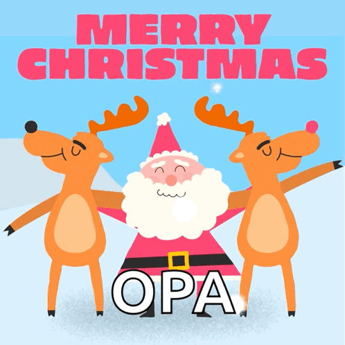 A Merry Christmas Card With Santa And Reindeer Dancing GIF