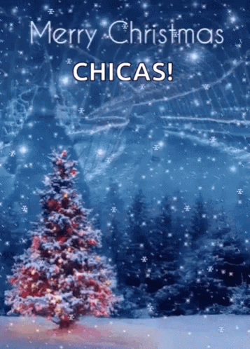 A Merry Christmas Chicas Greeting Card With A Christmas Tree GIF
