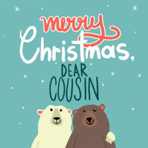 A Merry Christmas Dear Cousin Card With Two Bears Hugging GIF