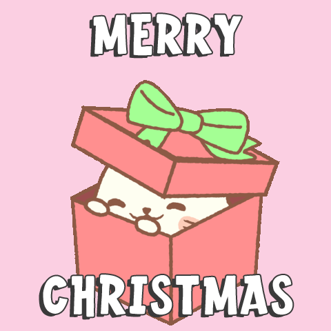 A Merry Christmas Greeting Card With A Cartoon Seal In A Gift Box GIF