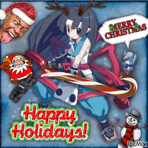 A Merry Christmas Greeting Card With A Picture Of A Girl With Antlers GIF