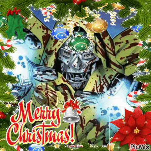 A Merry Christmas Greeting Card With A Skeleton GIF