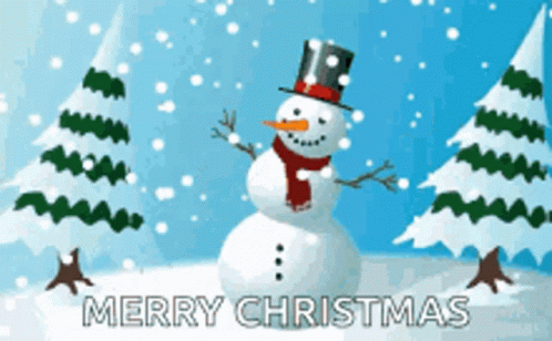 A Merry Christmas Greeting Card With A Snowman GIF