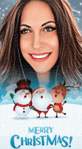 A Merry Christmas Greeting Card With A Woman 'S Face GIF