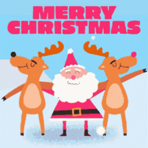 A Merry Christmas Greeting Card With Santa And Reindeer GIF
