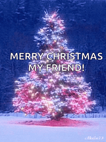 A Merry Christmas Message With A Pink Christmas Tree GIF